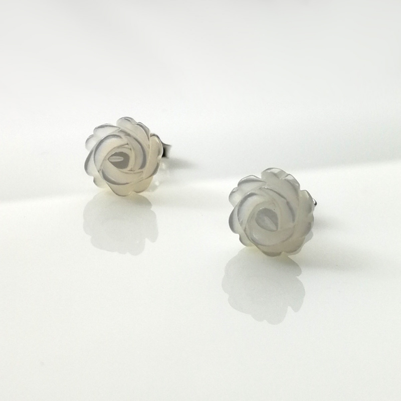 養殖淡水珍珠配玫瑰花形珍珠貝925 純銀耳環 3對 套裝