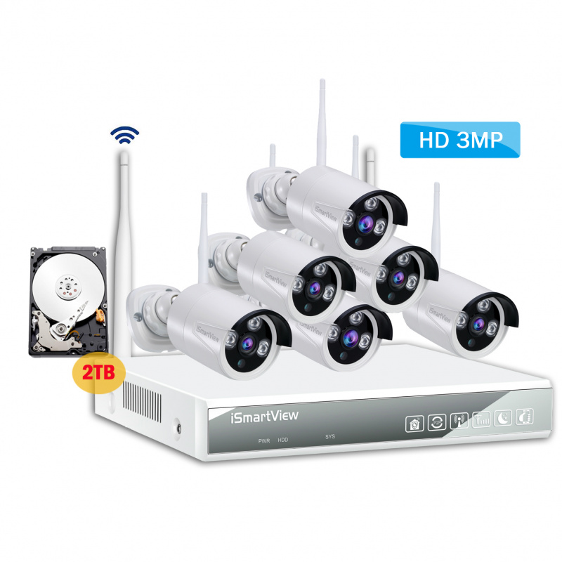 iSmartView 高清3MP 2K無線CCTV 8路NVR 2TB 6鏡頭監控套裝 ARW-K8206H-PRO