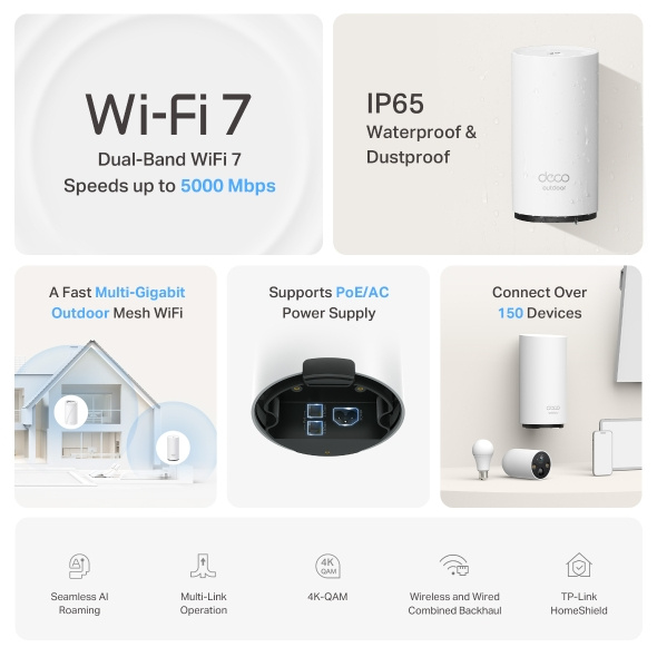 TP-Link Deco BE25-Outdoor BE5000 雙頻 室內/室外 全屋覆蓋 Mesh Wi-Fi 7 路由器 (支援2.5G光纖寬頻) TP-Link Deco BE25-Outdoor BE5000 雙頻 室內/室外 全屋覆蓋 Mesh Wi-Fi 7 路由器 (支援2.5G光纖寬頻)