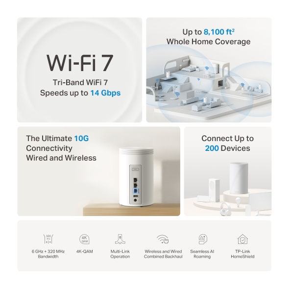 TP-Link Deco BE68 BE14000 三頻 全屋覆蓋 Mesh Wi-Fi 7 路由器 (支援10G光纖寬頻) ( 1 / 2 / 3 -pack ) TP-Link Deco BE68 BE14000 三頻 全屋覆蓋 Mesh Wi-Fi 7 路由器 (支援10G光纖寬頻) ( 1 / 2 / 3 -pack )
