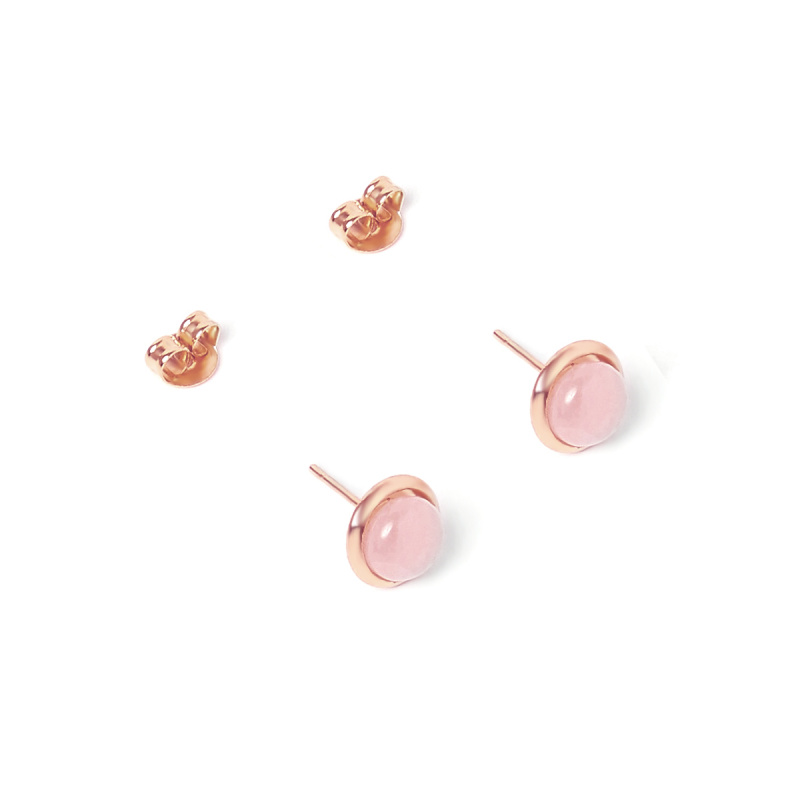 無條件的愛系列- 玫瑰金色925純銀鑲粉紅水晶耳環