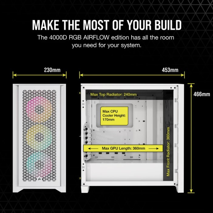 CORSAIR iCUE 4000D RGB AIRFLOW 中型強化玻璃機箱 ( ATX ) ( BLACK / WHITE )