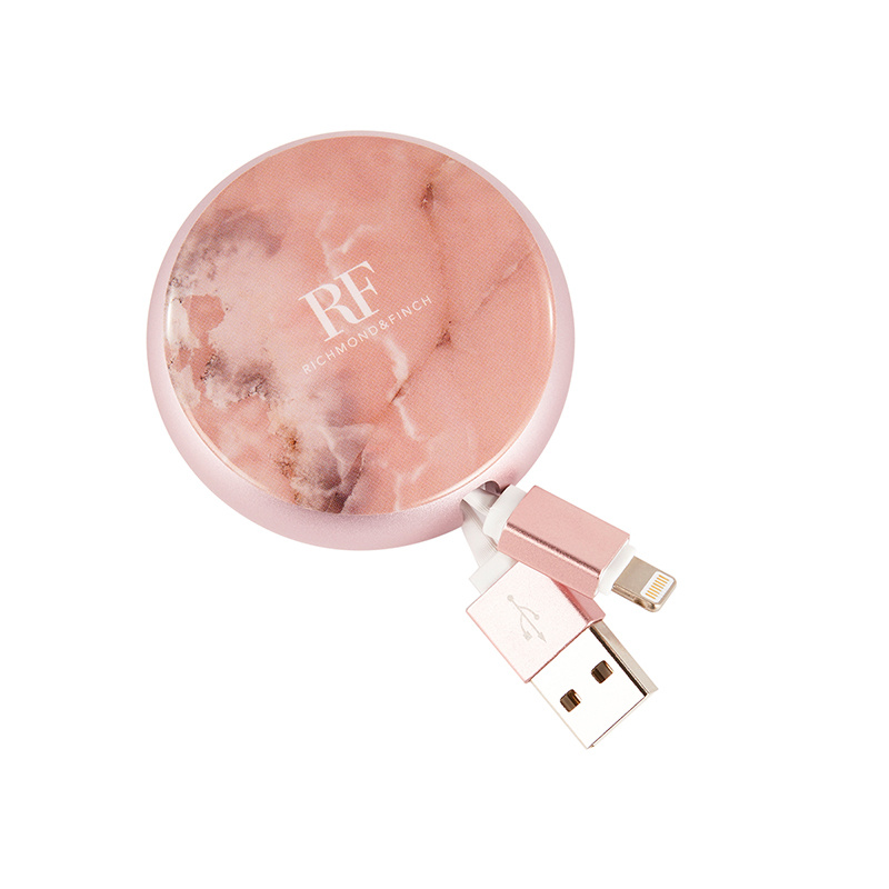 Richmond & Finch Cable Winder - Pink Marble Case with Lightning to USB Connector (CW-114)