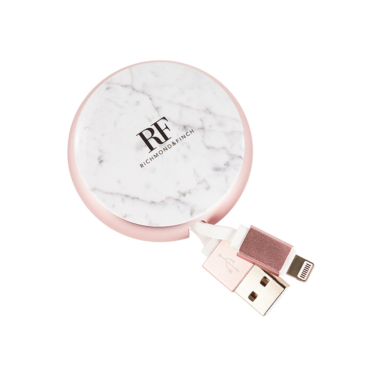 Richmond & Finch Cable Winder - White Marble Case with Micro USB to USB Connector (CWUSB-014)