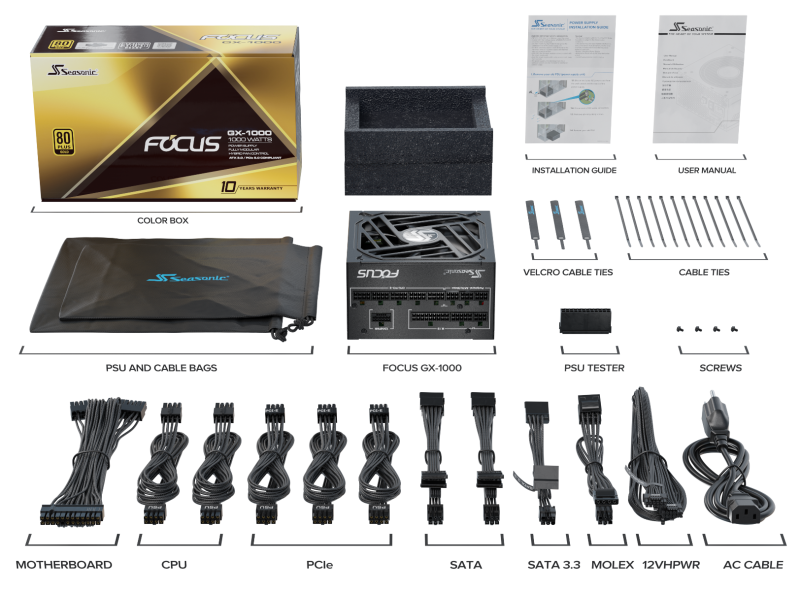 SEASONIC FOCUS GX1000 1000W 80PLUS GOLD [PCI-E 5.0 ATX3.0] ( BLACK / WHITE )
