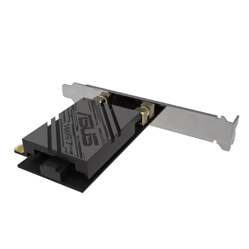 ASUS PCE-BE92BT BE9400 WiFi 7 PCI-E Adapter with 2 external antennas and magnetized base ASUS PCE-BE92BT BE9400 WiFi 7 PCI-E Adapter with 2 external antennas and magnetized base