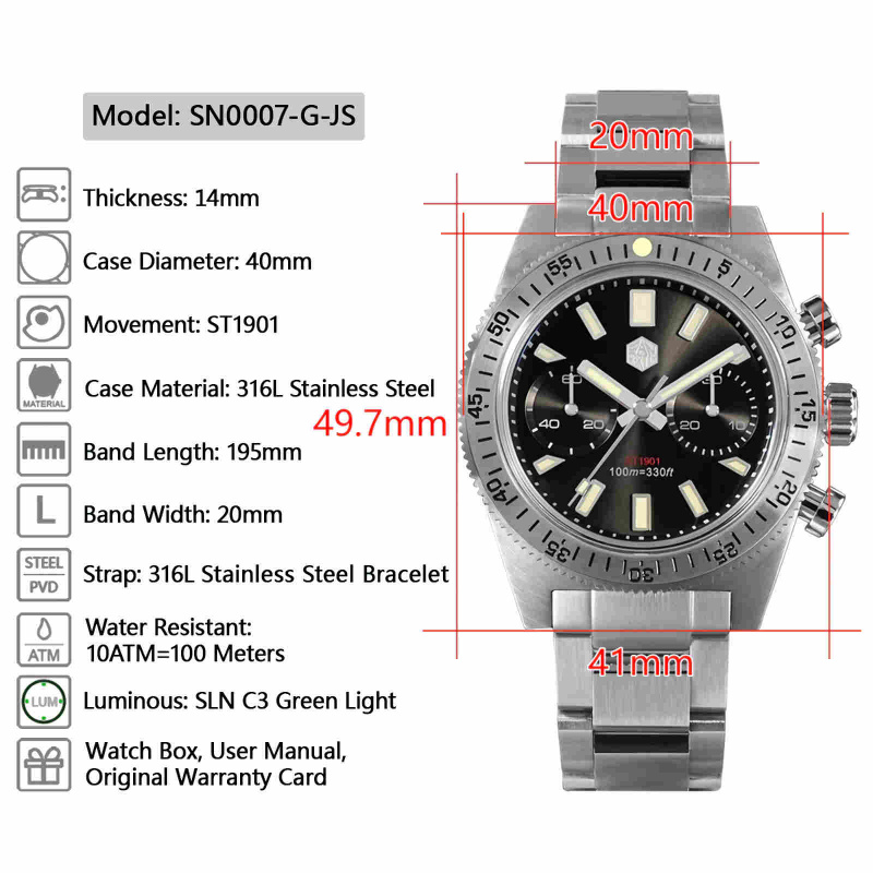 SAN MARTIN SN0007-G-JS 自動機械錶 不鏽鋼