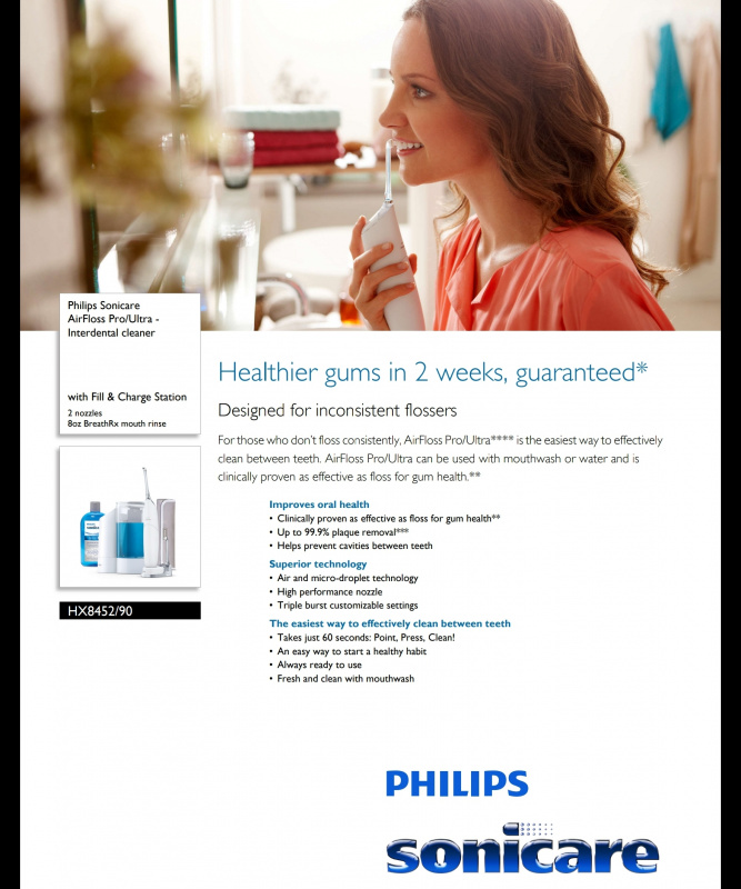 Philips Sonicare AirFloss Pro/Ultra 牙縫清潔機水牙線 [HX8452/90]