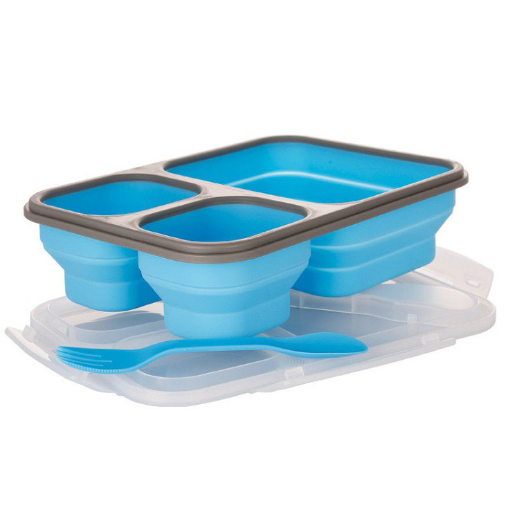 三格硅膠折疊分格飯盒 硅膠餐盒 折疊餐盒 保鮮盒