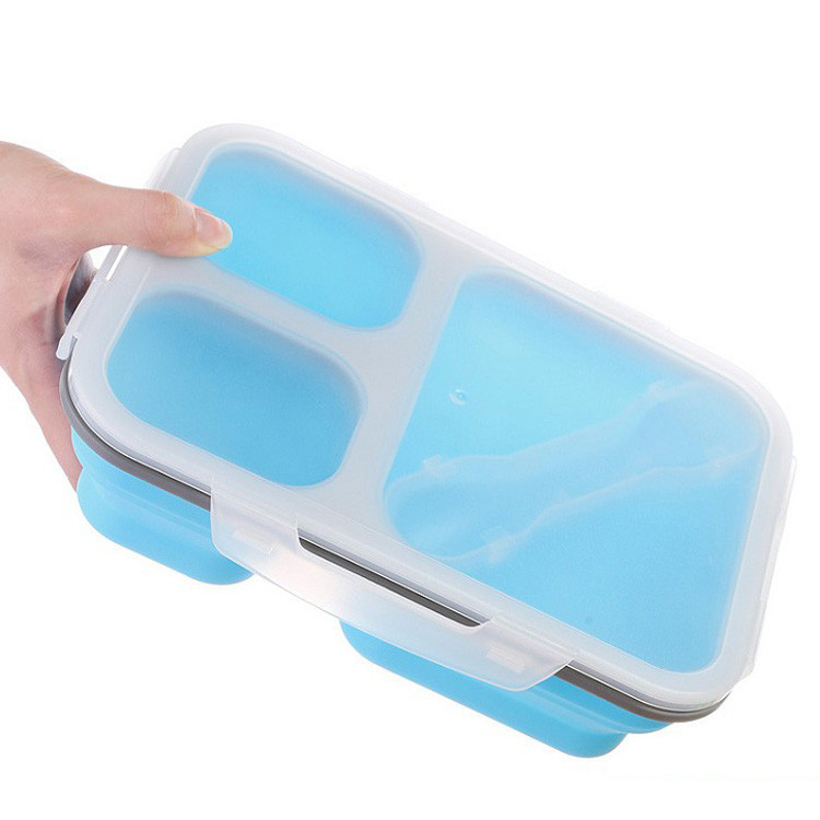 三格硅膠折疊分格飯盒 硅膠餐盒 折疊餐盒 保鮮盒