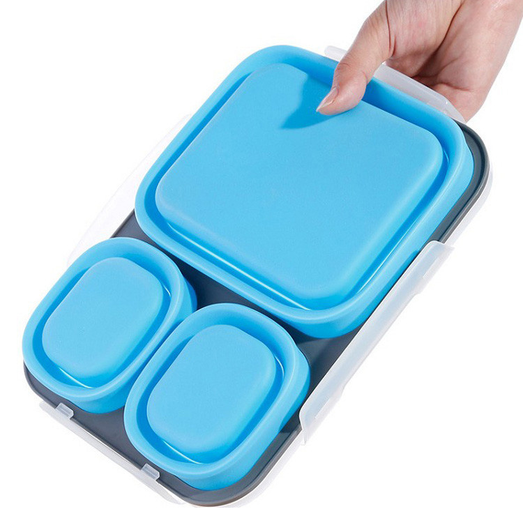 三格硅膠折疊分格飯盒 硅膠餐盒 折疊餐盒 保鮮盒