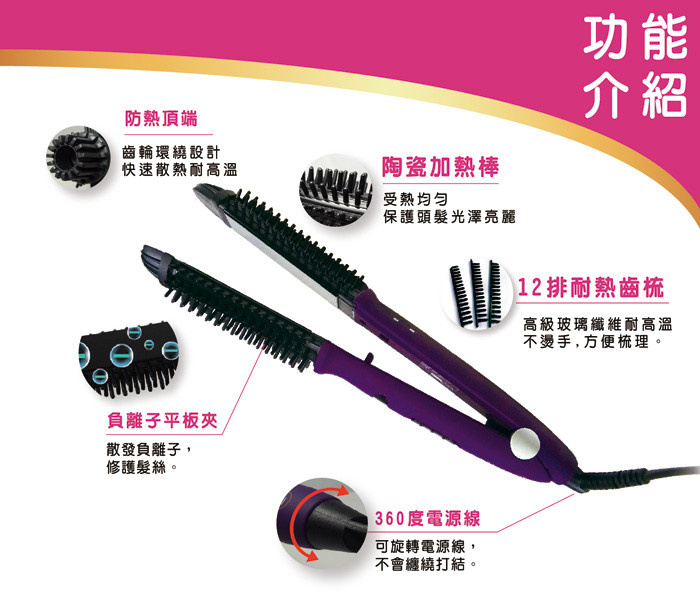 Instyler 直捲兩用四效合一負離子造型魔髮梳