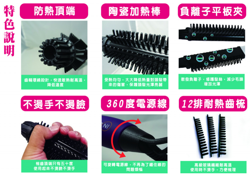 Instyler 直捲兩用四效合一負離子造型魔髮梳