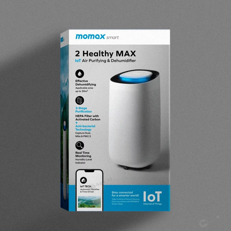 MOMAX - 2 Healthy MAX IoT 智能 2合1 空氣淨化抽濕機 AP11S, 實時監測, 活性炭及抗菌塗層 HEPA 13 濾網, App智能控制