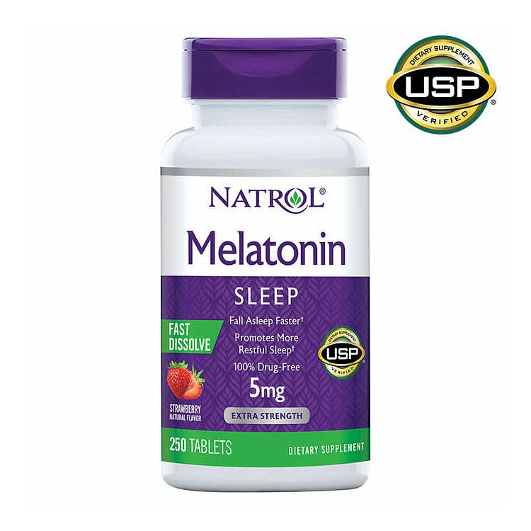 Natrol Melatonin褪黑激素睡眠片5亳克 (草莓味) [250粒裝] 美國本地版(EXP：02/2024）
