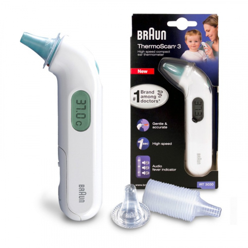 百靈 Braun ThermoScan 3 IRT3030 紅外線嬰兒兒童耳溫槍(附電附21耳套) - 平行進口