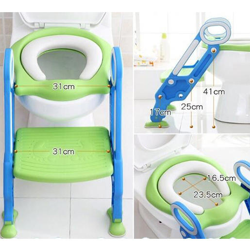 小童學習廁板扶手連樓梯 幼童兒童安全軟馬桶圈坐便器  輔助廁所板座廁便座軟墊 - RL821-03(藍綠色)