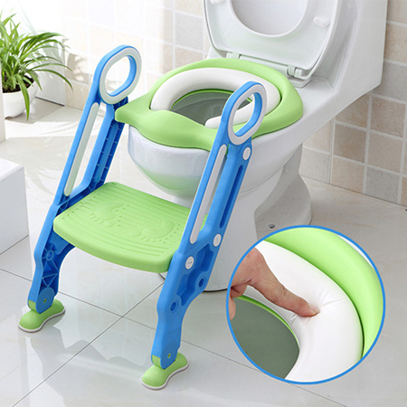 小童學習廁板扶手連樓梯 幼童兒童安全軟馬桶圈坐便器  輔助廁所板座廁便座軟墊 - RL821-03(藍綠色)