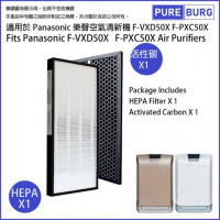PureBurg 淨博 空氣清新機 2件完整替換 HEPA + 活性碳濾網 (PANASONIC 適用 Nanoe F-VXD50X F-PXC50X)