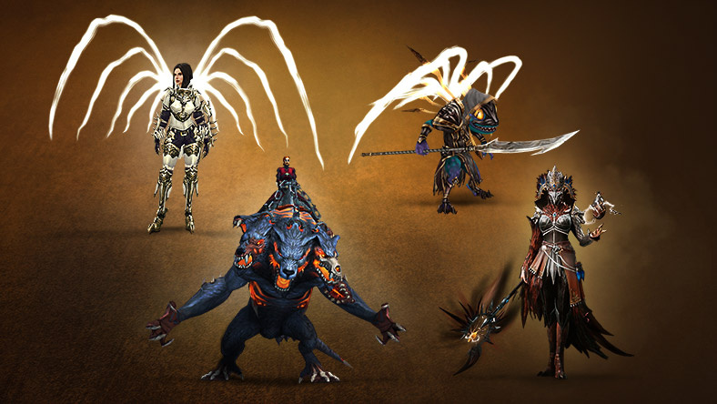 《暗黑破壞神 III》、《魔獸世界》和《暗黑破壞神® 永生不朽》中的四個角色與遊戲內的物品。