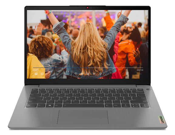 Ideapad 3 14inch Hero Front Facing JD Arctic Grey lid open screen on