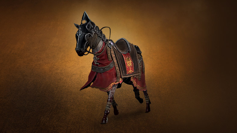 《暗黑破壞神 IV》的持光者坐騎與信仰坐騎盔甲的裝飾馬衣。