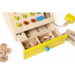 出口日本超市仿真收銀機兒童木質收銀臺仿真過家家玩具 Exported to Japan supermarket simulation cash register children's wooden cash register simulation play house toys