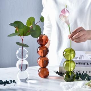 創意水晶球泡泡花瓶插花水培球型玻璃藝術器皿 Creative Crystal Ball Bubble Vase Flower Arrangement Hydroponic Ball Glass Art Vessel