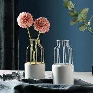 🌱P&K優品館🌱INS北歐風格創意陶瓷鐵絲水培鮮花插藝術花瓶家居客廳裝飾品擺設 🌱P&K Youpin Gallery🌱INS Nordic style creative ceramic wire hydroponic flower arrangement art vase home living room decorations