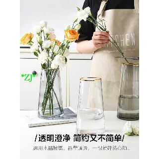 ZJ 輕奢花瓶玻璃透明水養富貴竹百合花瓶北歐客廳干花插花擺件  預購 ZJ Light Luxury Vase Glass Transparent Water Raising Fortune Bamboo Lily Vase Nordic Living Room Dried Flower Arrangement Pre-order