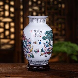 景德鎮中式陶瓷花瓶仿古瓷器家居擺件客廳工藝品百子圖花器裝飾品 Jingdezhen Chinese-style ceramic vase antique porcelain home decoration living room handicraft Baizitu flower decoration