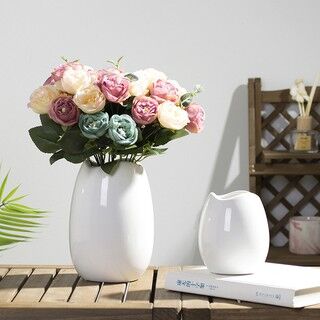 【左右空間】白色簡約現代陶瓷花瓶三件套花器工藝品家居擺件北歐風格 [Left and right space] White minimalist modern ceramic vase three-piece flower crafts home decoration Nordic style