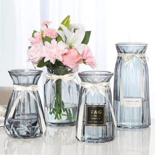 北歐風花瓶  寬底款  灰色玻璃 花瓶 花器 居家擺飾 Nordic style vase wide bottom grey glass vase flower utensils home decoration