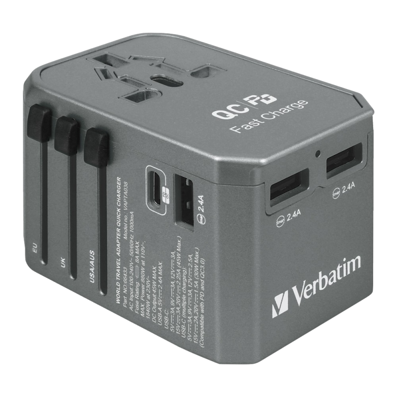 Verbatim 4 Ports QC/PD 45W 旅行充電器 [2色]