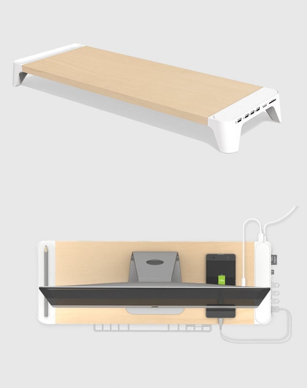 Pout Eyes 6 Wooden Monitor Stand Wireless Charge 多功能電腦無線充電支架