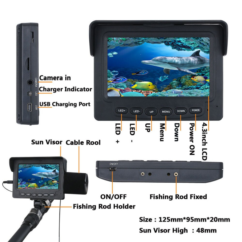 水下相機水下釣魚攝像機 4.3 英寸監視器 LCD 紅外 LED 夜視攝像機，用於釣魚沒有釣魚竿河 海視頻釣魚