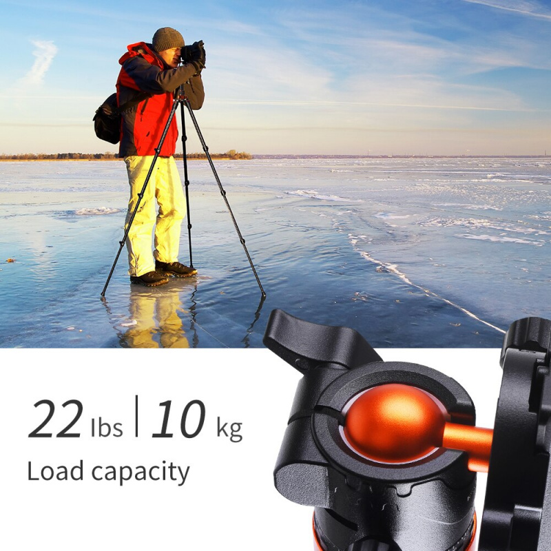 攝影脚架K&F 概念相機三腳架適用於 DSLR 鋁製旅行 Vlog 三腳架獨腳架，帶 360 度全景球頭，最大承重 10 公斤