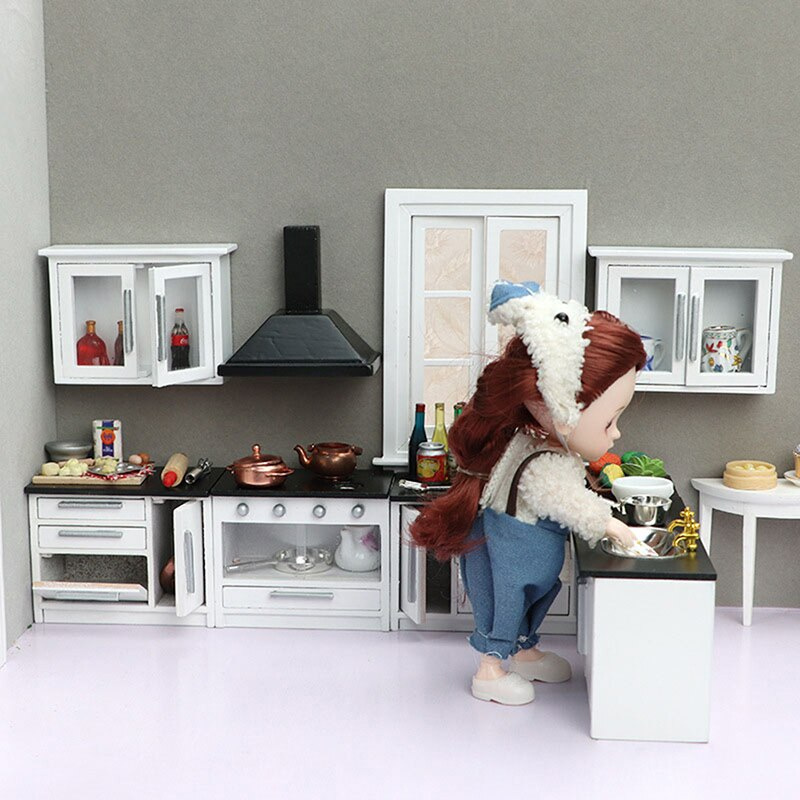 家具玩具7 件 套 1 12 娃娃屋現代廚房烹飪家具套裝微型木製