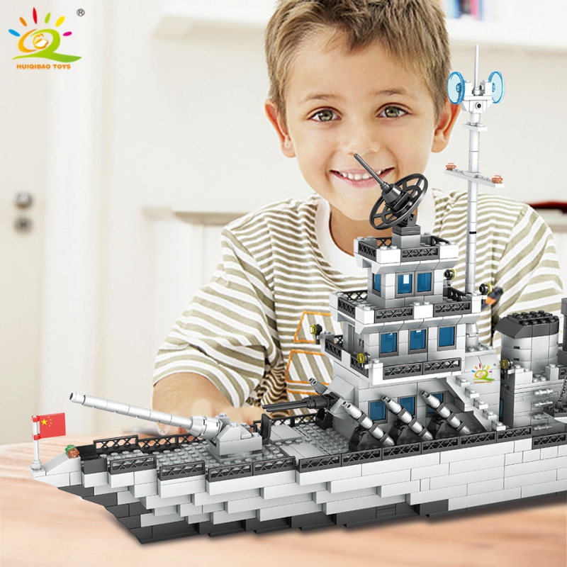 模型玩具HUIQIBAO 1125pcs Military Navy Ship Model Warships Building Blocks Construction Set Army Boat Plane