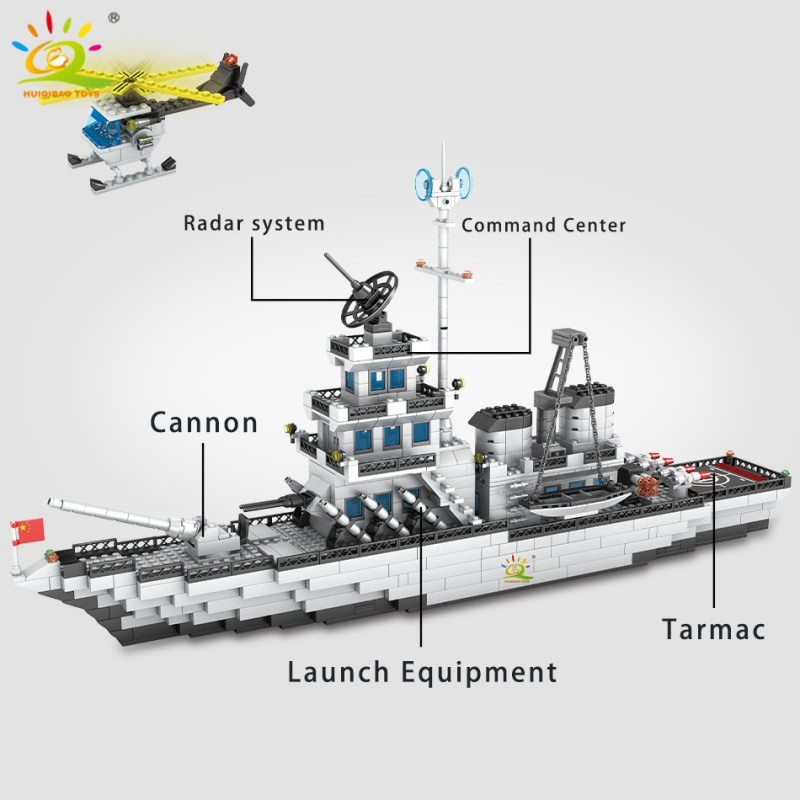 模型玩具HUIQIBAO 1125pcs Military Navy Ship Model Warships Building Blocks Construction Set Army Boat Plane