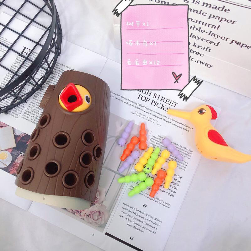 女孩玩具蒙台梭利玩具 2 3 岁女孩和男孩精细运动技能幼儿玩具磁性啄木鸟捕捉蠕虫游戏儿童礼物