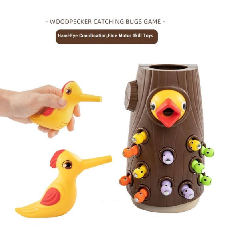 女孩玩具蒙台梭利玩具 2 3 岁女孩和男孩精细运动技能幼儿玩具磁性啄木鸟捕捉蠕虫游戏儿童礼物