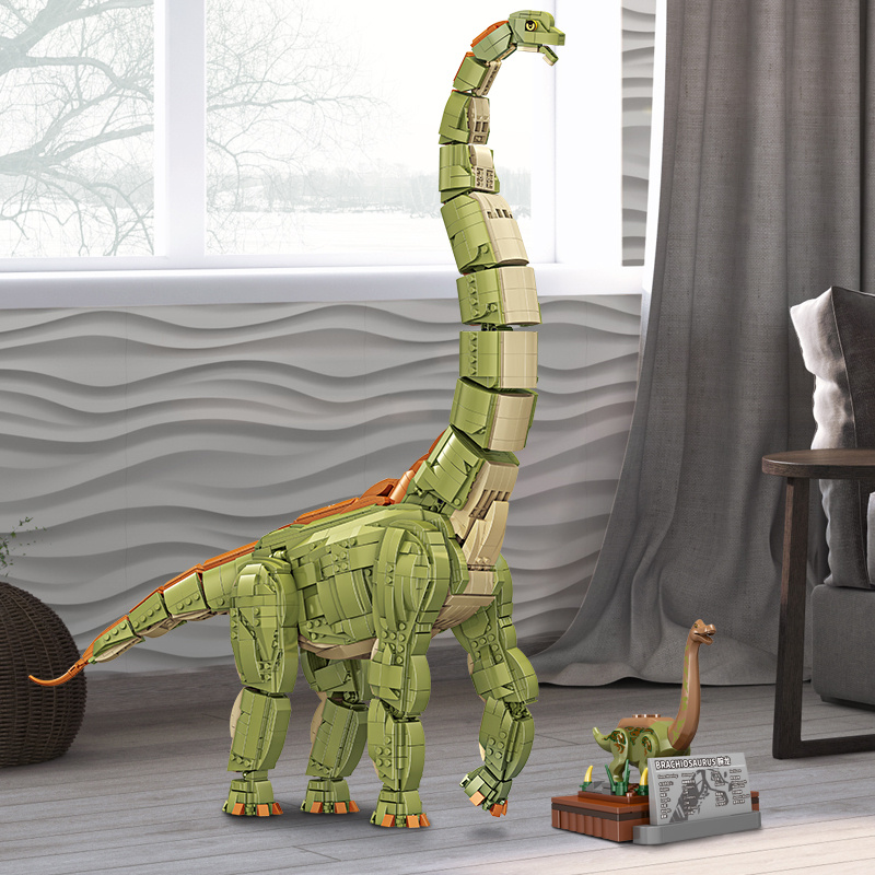 恐龍玩具全新 MOC 2250 件侏罗纪恐龙世界腕龙建筑套件 Bolcks 砖块语音恐龙公园人物玩具儿童礼物