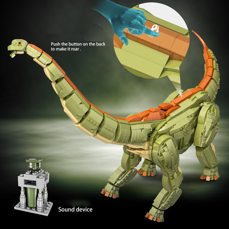 恐龍玩具全新 MOC 2250 件侏罗纪恐龙世界腕龙建筑套件 Bolcks 砖块语音恐龙公园人物玩具儿童礼物