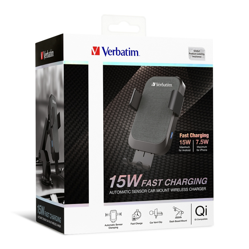 Verbatim 15W 無線充電車座配自動偵測支架 66196