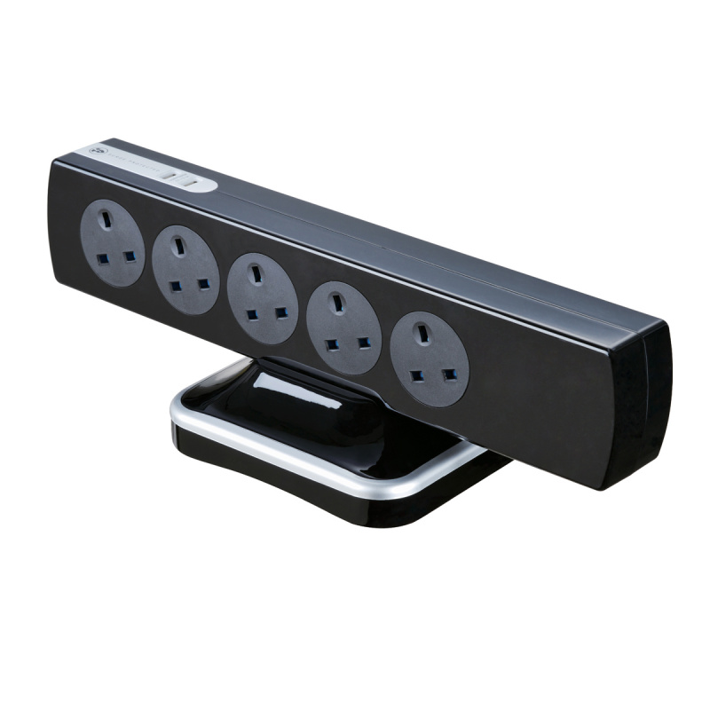 英國Masterplug - Tower 2位 USB 3.1A 及 10位x13A 3米防雷拖板 可直立或水平擺放 黑色 獨特設計 節省儲存空間 SRGTOWSU103PB Surge Protected 10 Sockets 3M Extension Leads