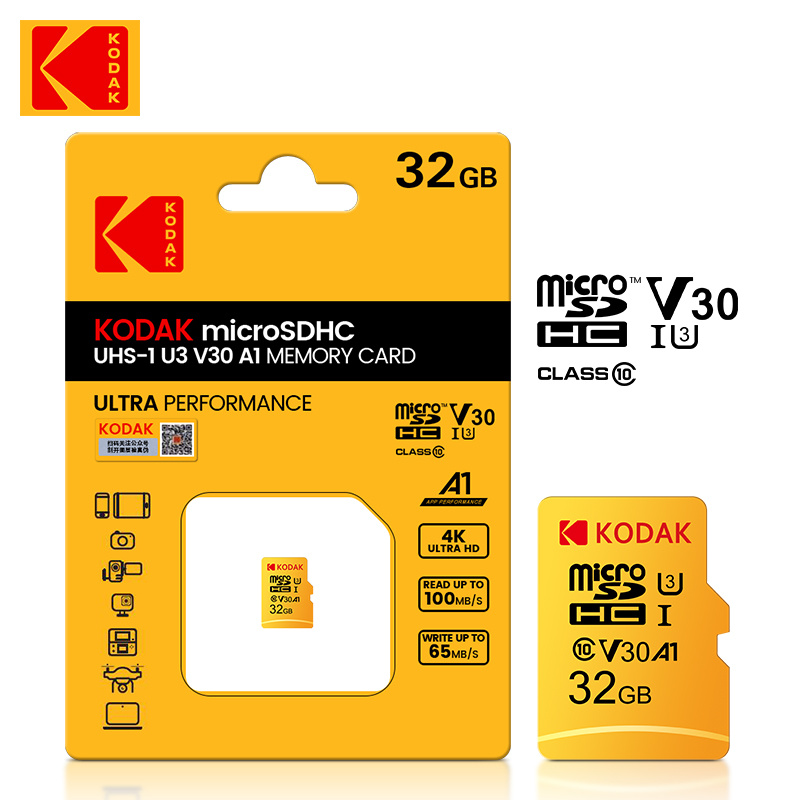 手機存儲卡Kodak Micro SD 卡 128GB Class10 存儲卡 64GB Microsd 閃存驅動器卡 256GB 32GB V30 U3 carao de memoria For Phone