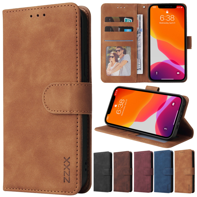 手機殼ZZXX Leather Wallet Phone Case For iPhone 13 12 Pro Max 11 Pro XS Max XR X SE2022 8 7  6 6S Plus Flip Card Slot Phone Case Cover