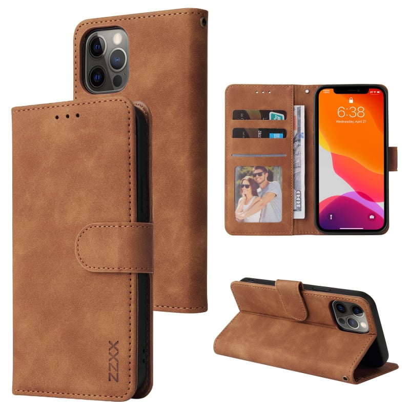 手機殼ZZXX Leather Wallet Phone Case For iPhone 13 12 Pro Max 11 Pro XS Max XR X SE2022 8 7  6 6S Plus Flip Card Slot Phone Case Cover