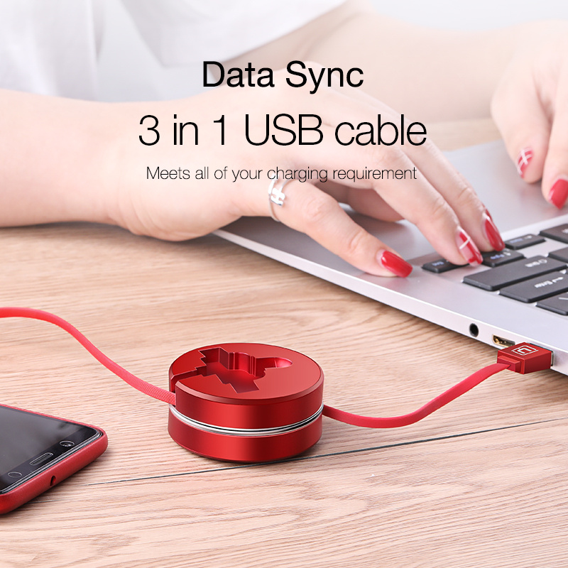 手機充電線Cafele Retractable USB Cable for iPhone 11 Pro Max X Xs Xr 3 in 1 USB C Cable Micro Fast Charging Charger Wire For Xiaomi Huawei